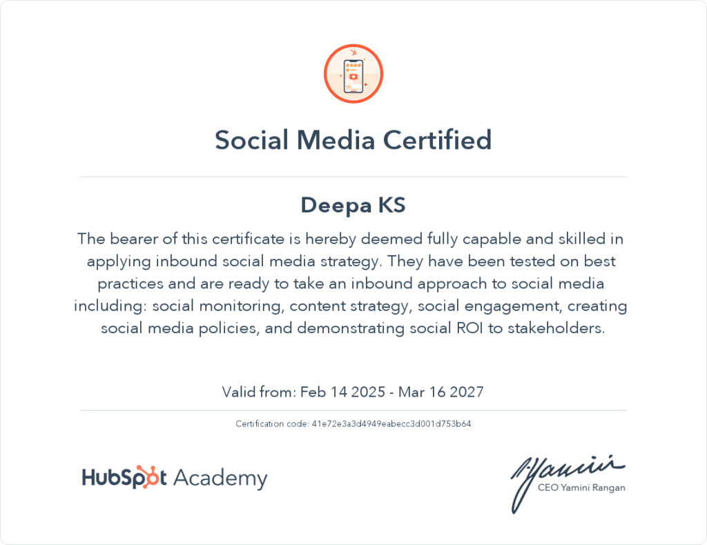hubspot certificate ( smm)